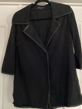 St John Women Leather Trim Jacket, Size 6, Color Black